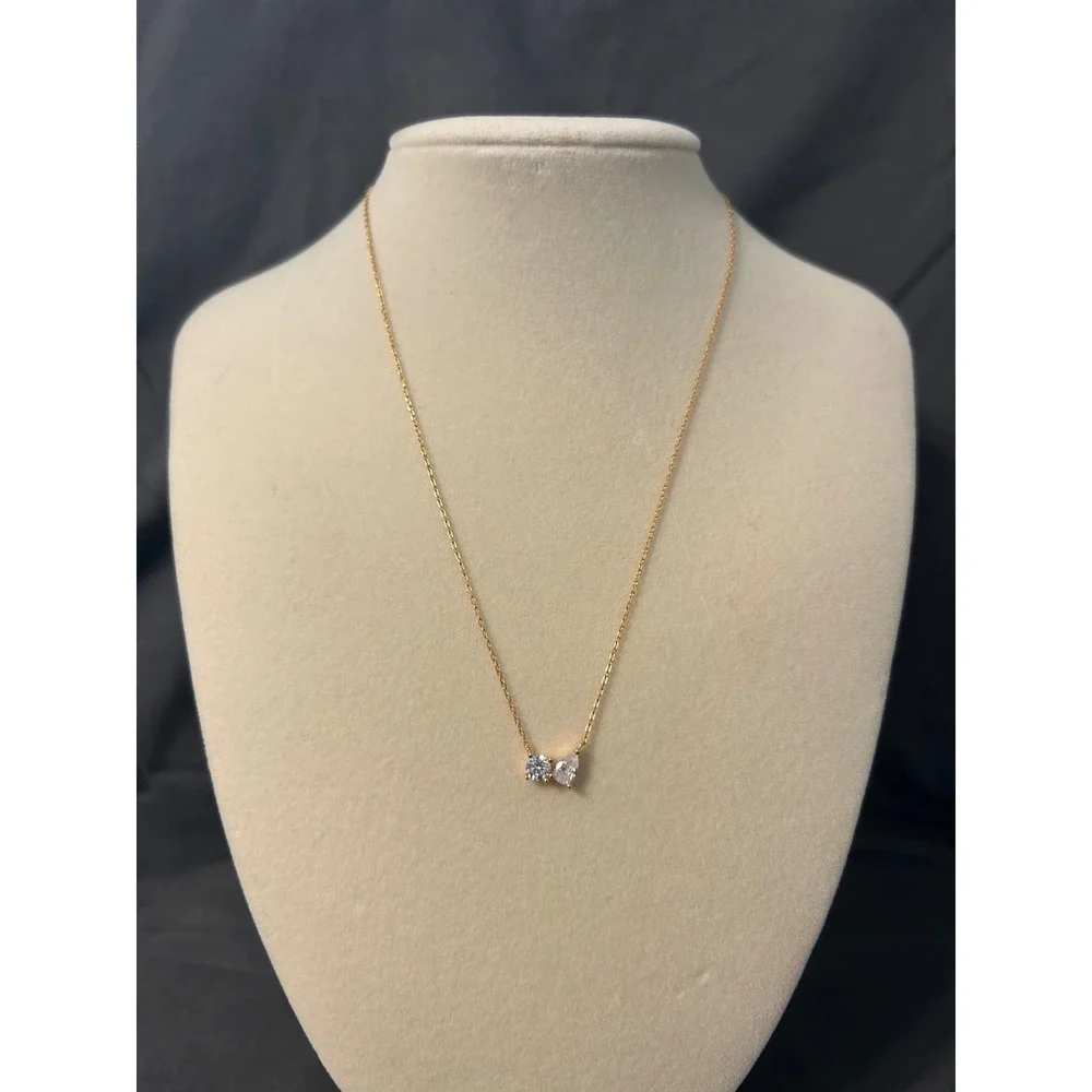 Pear & Round CZ Cluster Necklace 925 Sterling Silver 18k Gold Plated